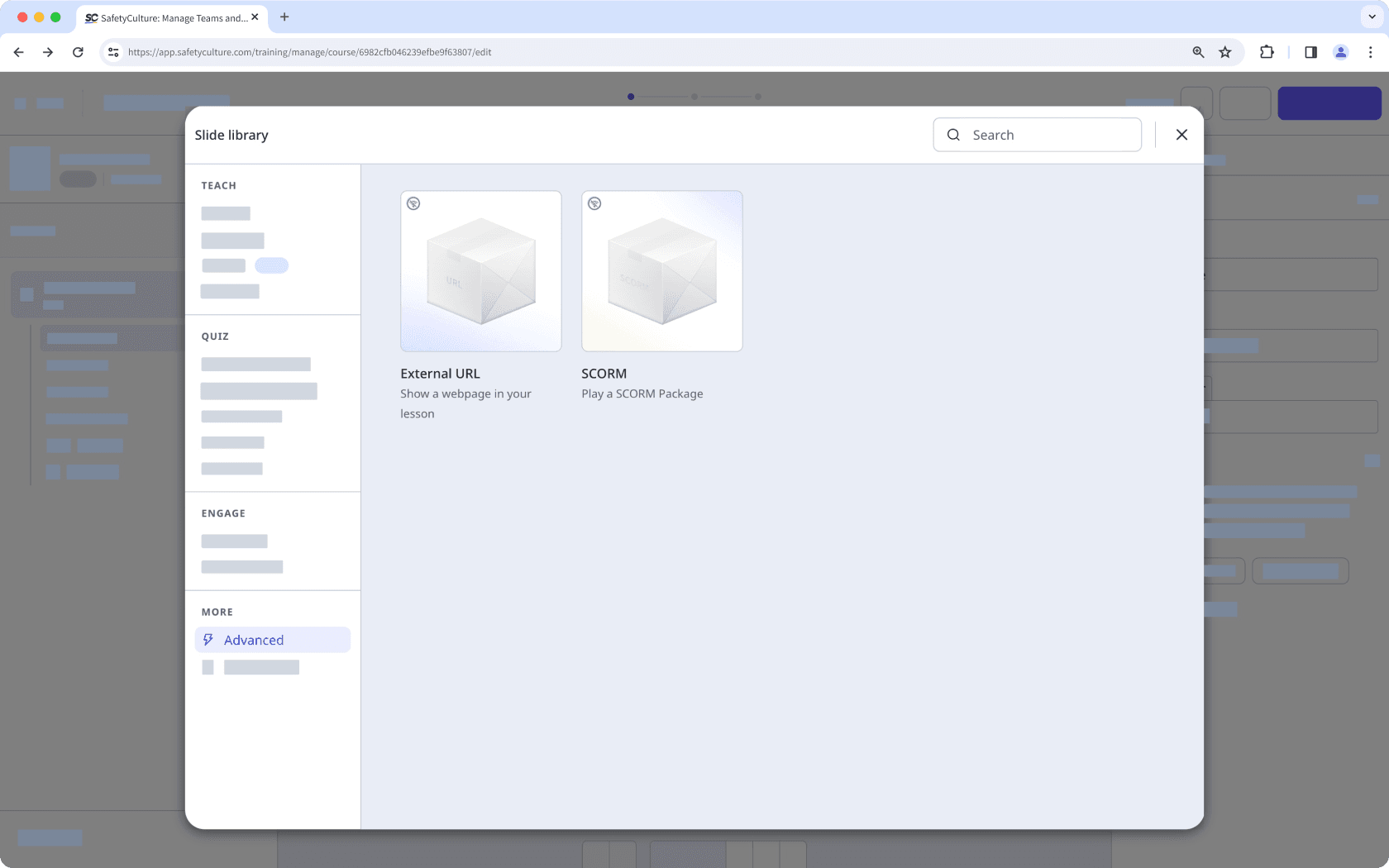 The slide library showing Advanced slides.