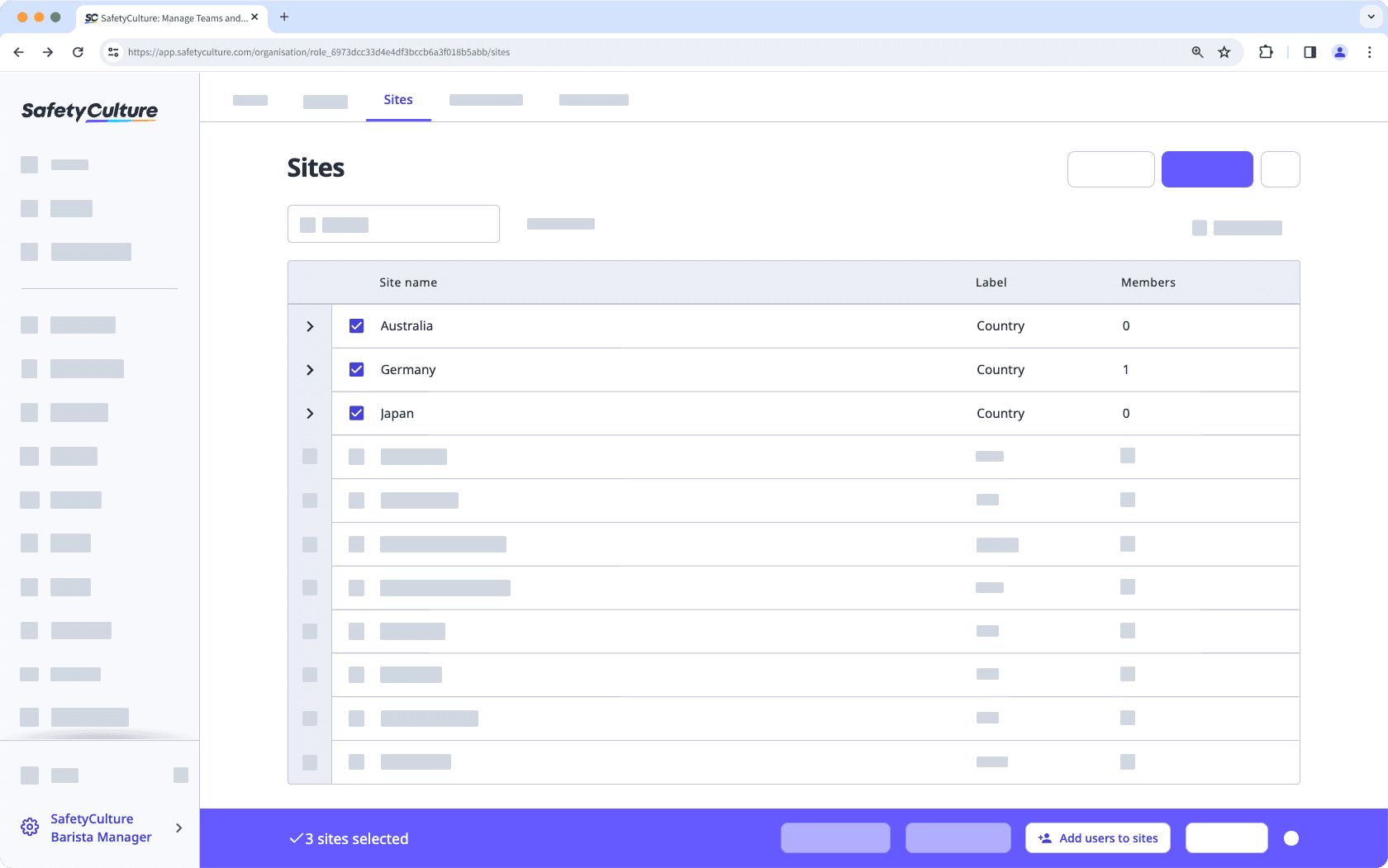Add users to multiple sites or levels via the web app.