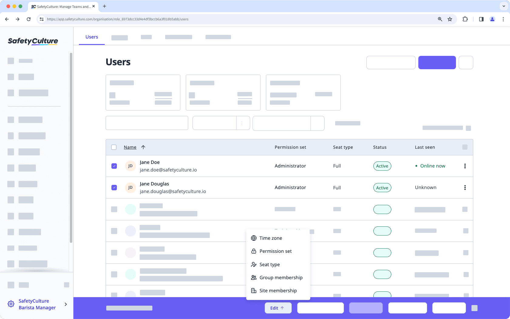 Bulk manage users via the web app.