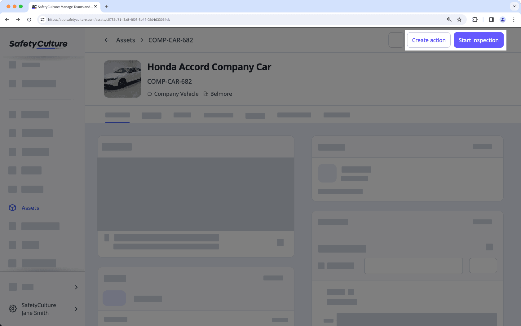 Conduct inspections or assign actions in the asset profile via the web app.