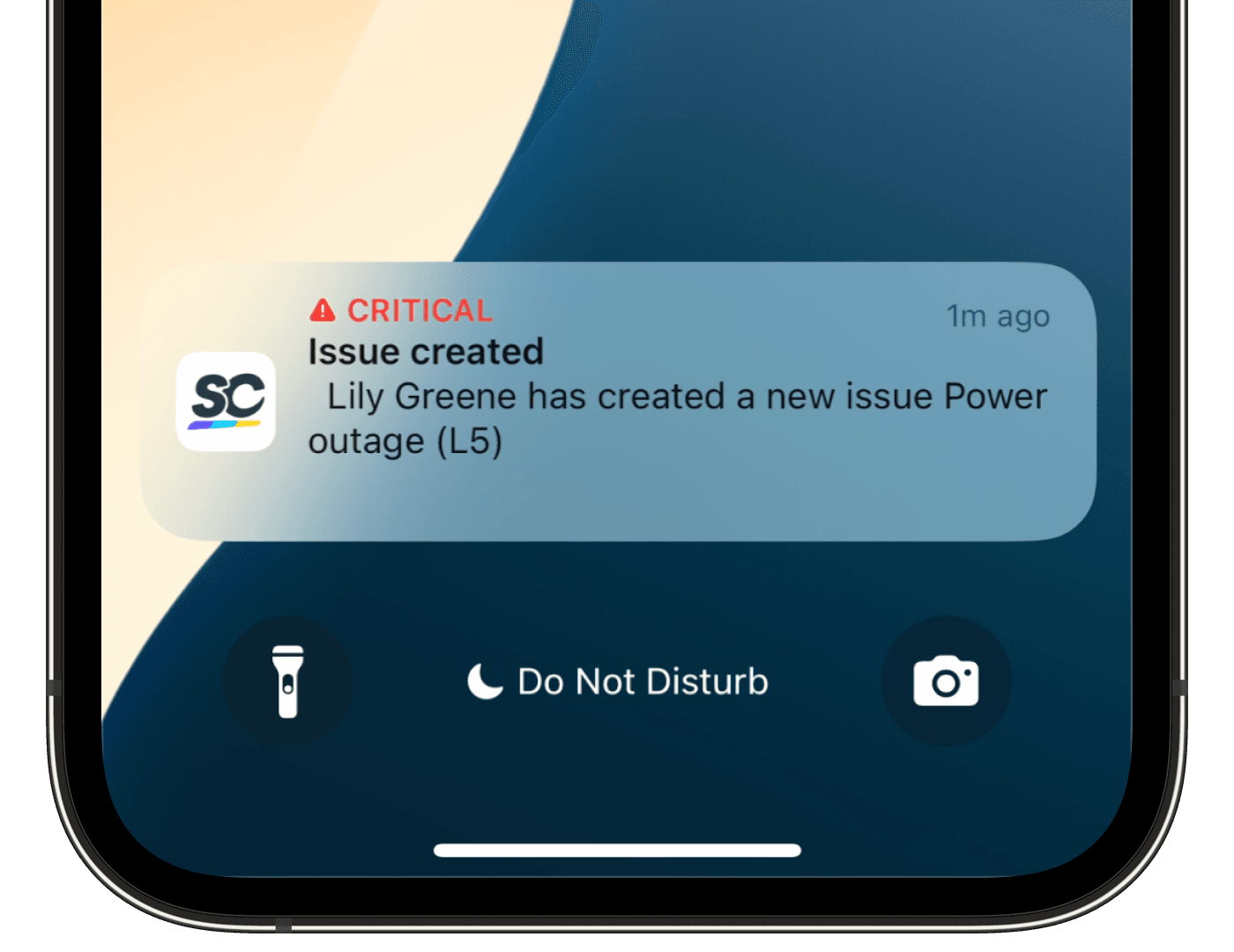 A Critical Alert notification for issues, as shown on the mobile app.