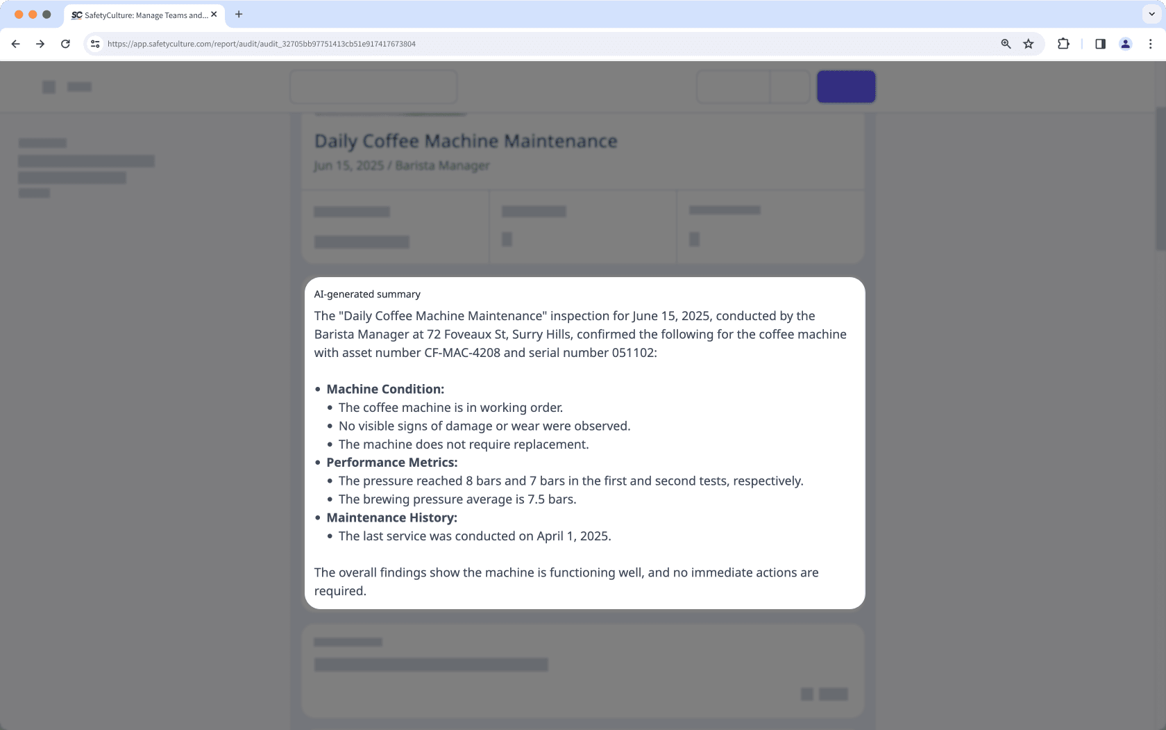 Automatically summarize your inspection report with AI via the web app.