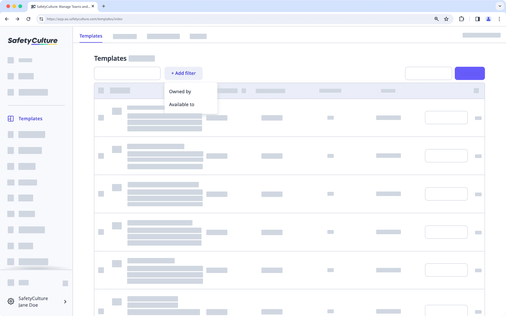 Filter templates via the web app.