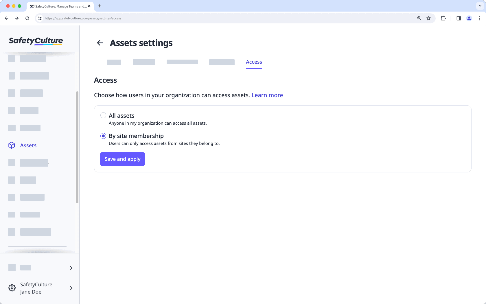 Edit asset access via the web app.
