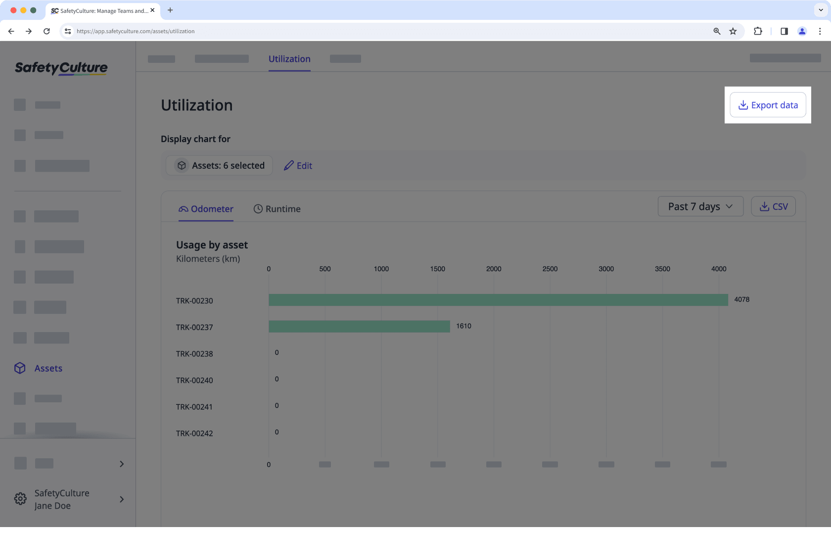 Export asset utilization data as CSV via the web app.