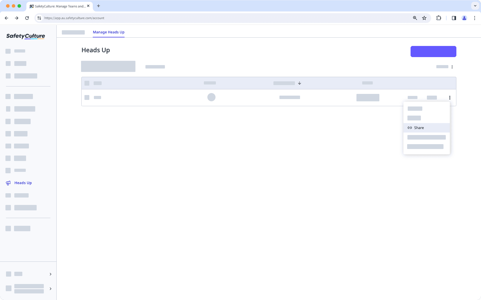 Share an existing Heads Up from the "Manage Heads Up" tab via the web app.