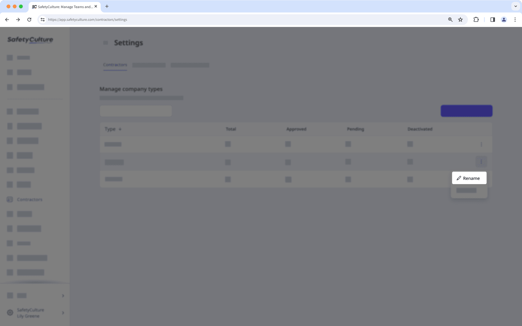 Rename a company type via the web app.