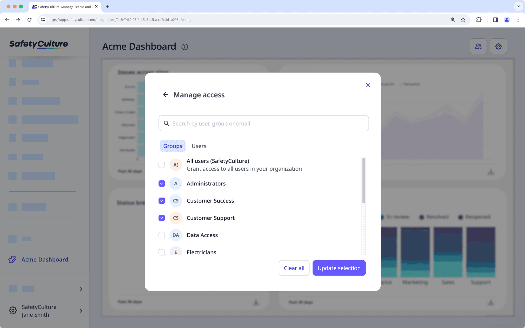 Grant users and groups access to an app to an app via the web app.