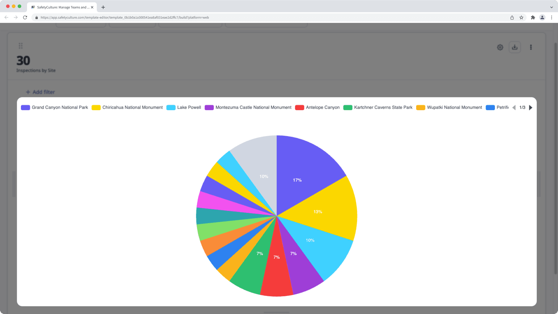 Chart colors for stacked and pie chart types in the web app.