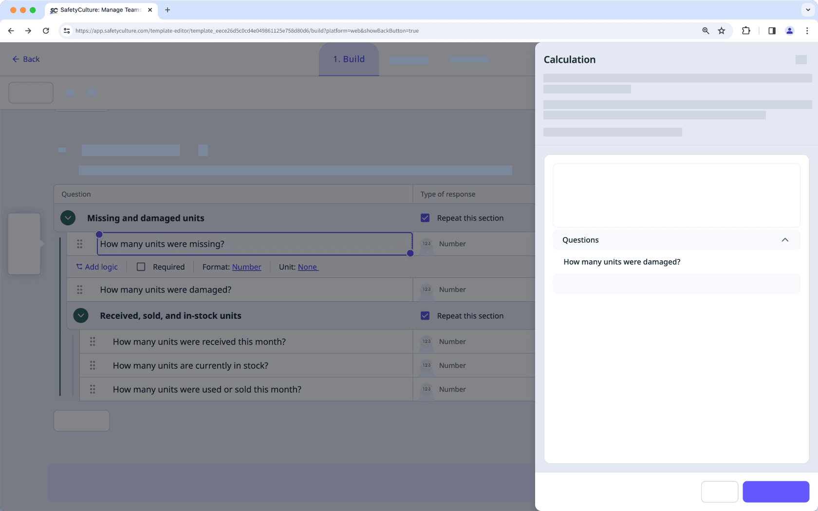 Edge case scenario example of referencing a number or a calculation response question in repeat sections via the web app.