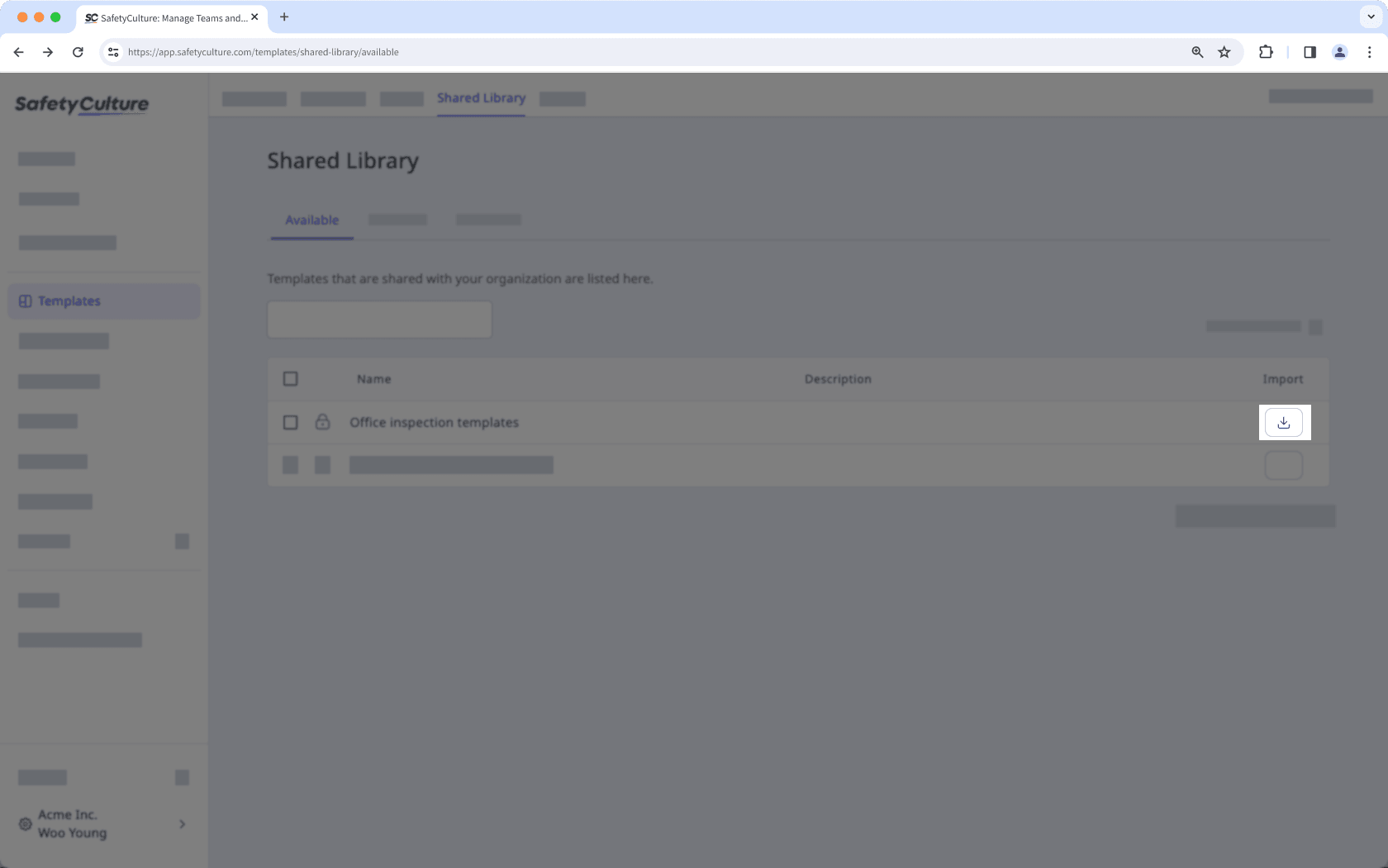 Import a template from a Shared Library template collection via the web app.
