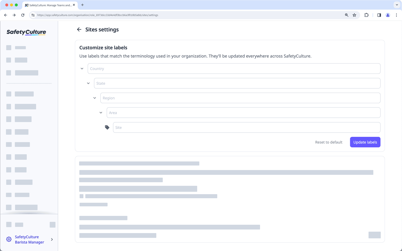 Customize your organization's site labels via the web app.