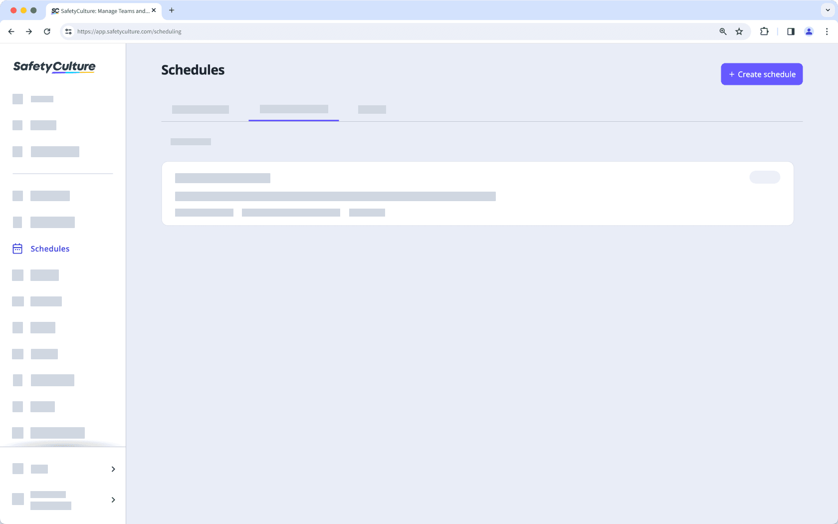 The "+ Create schedule" button in the Schedules feature on the web app.