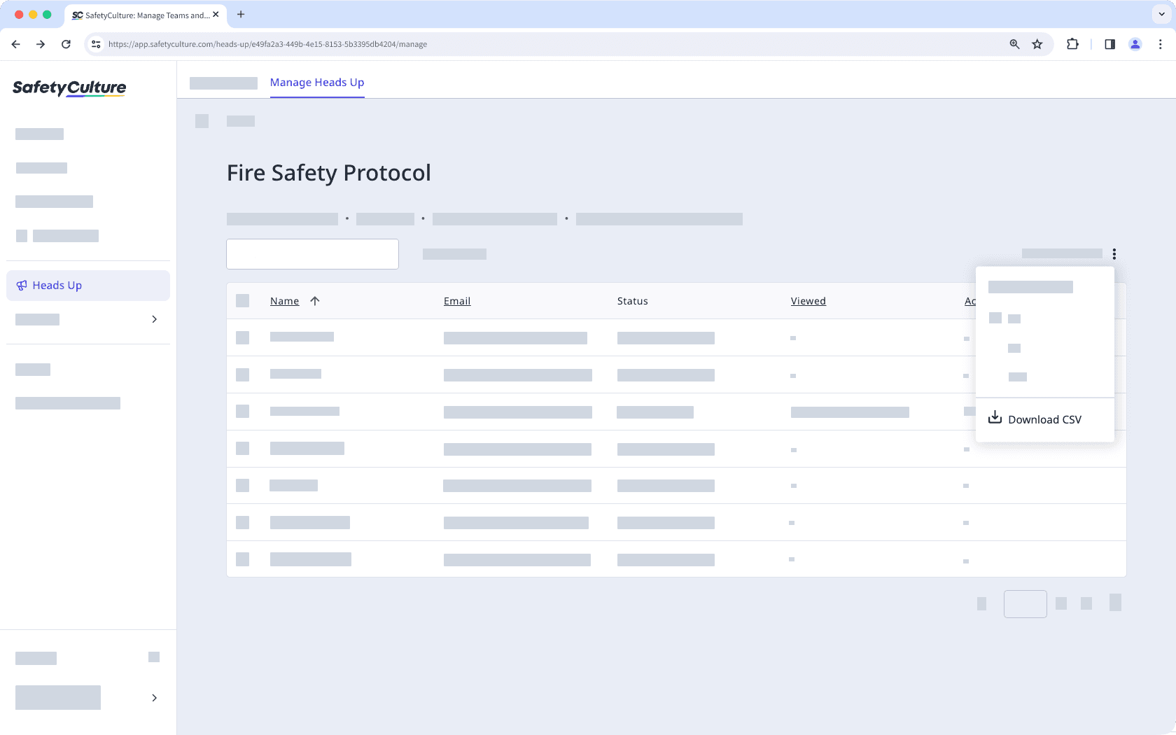 Download individual Heads Up to CSV via the web app.
