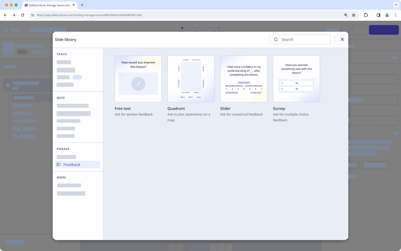 The slide library showing Feedback slides.