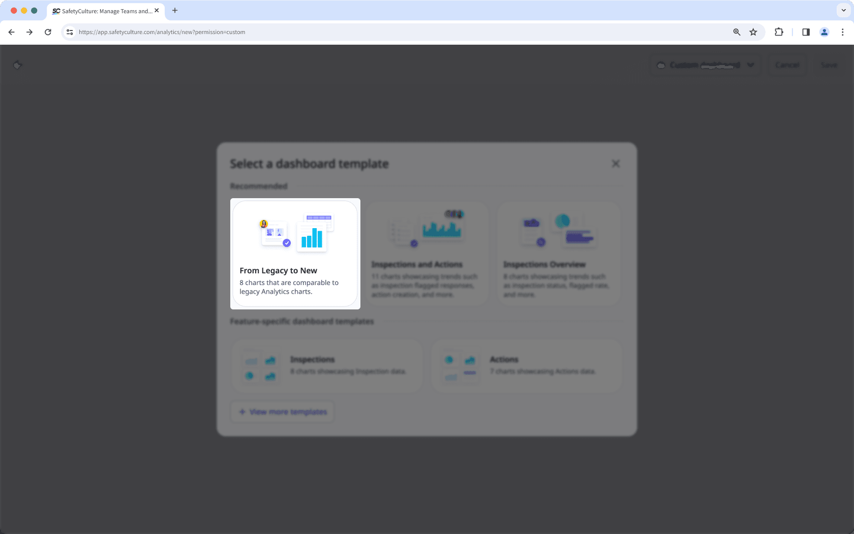 Create a dashboard with charts similar to legacy dashboards via the web app.