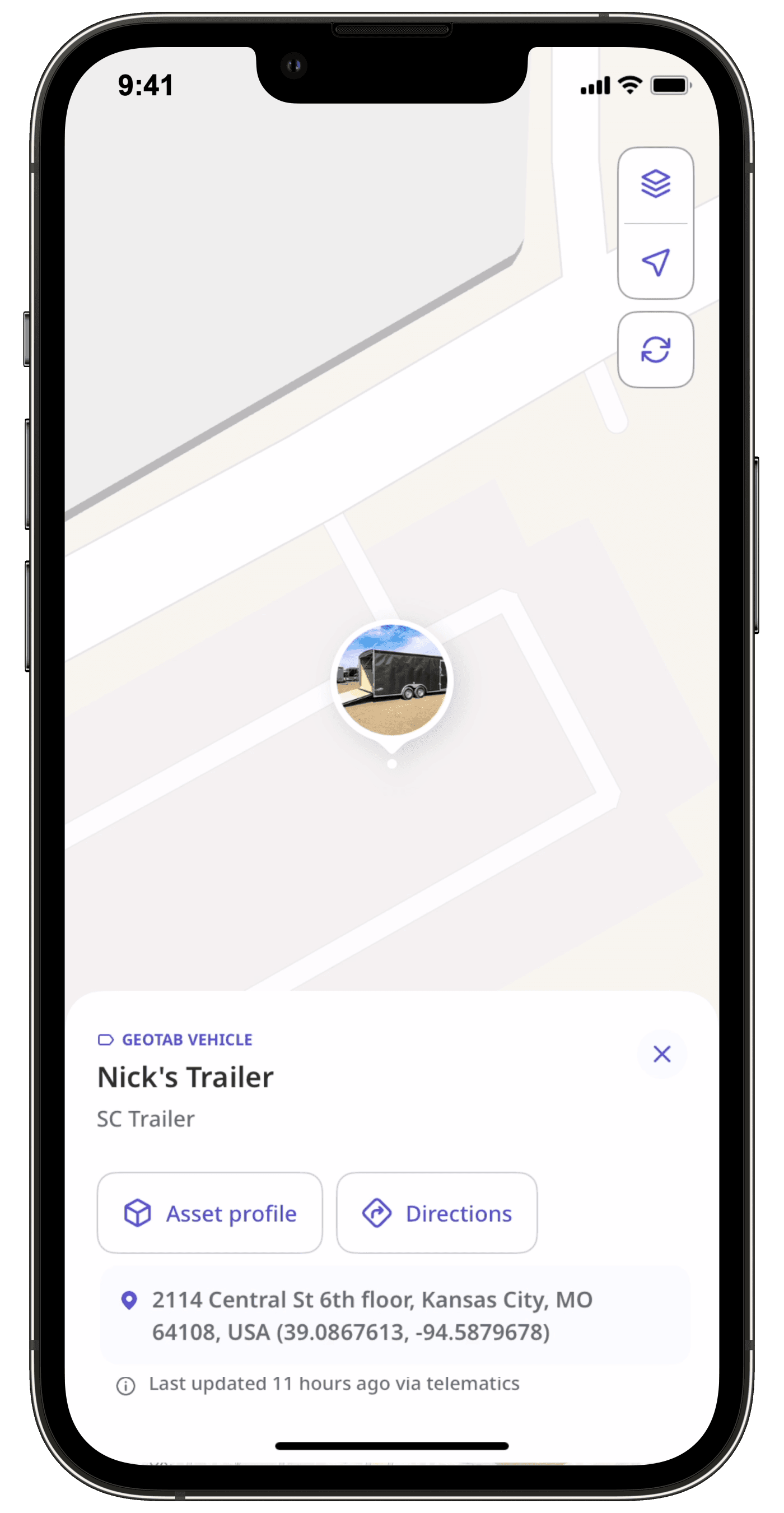 View an asset's location on the map via the mobile app.