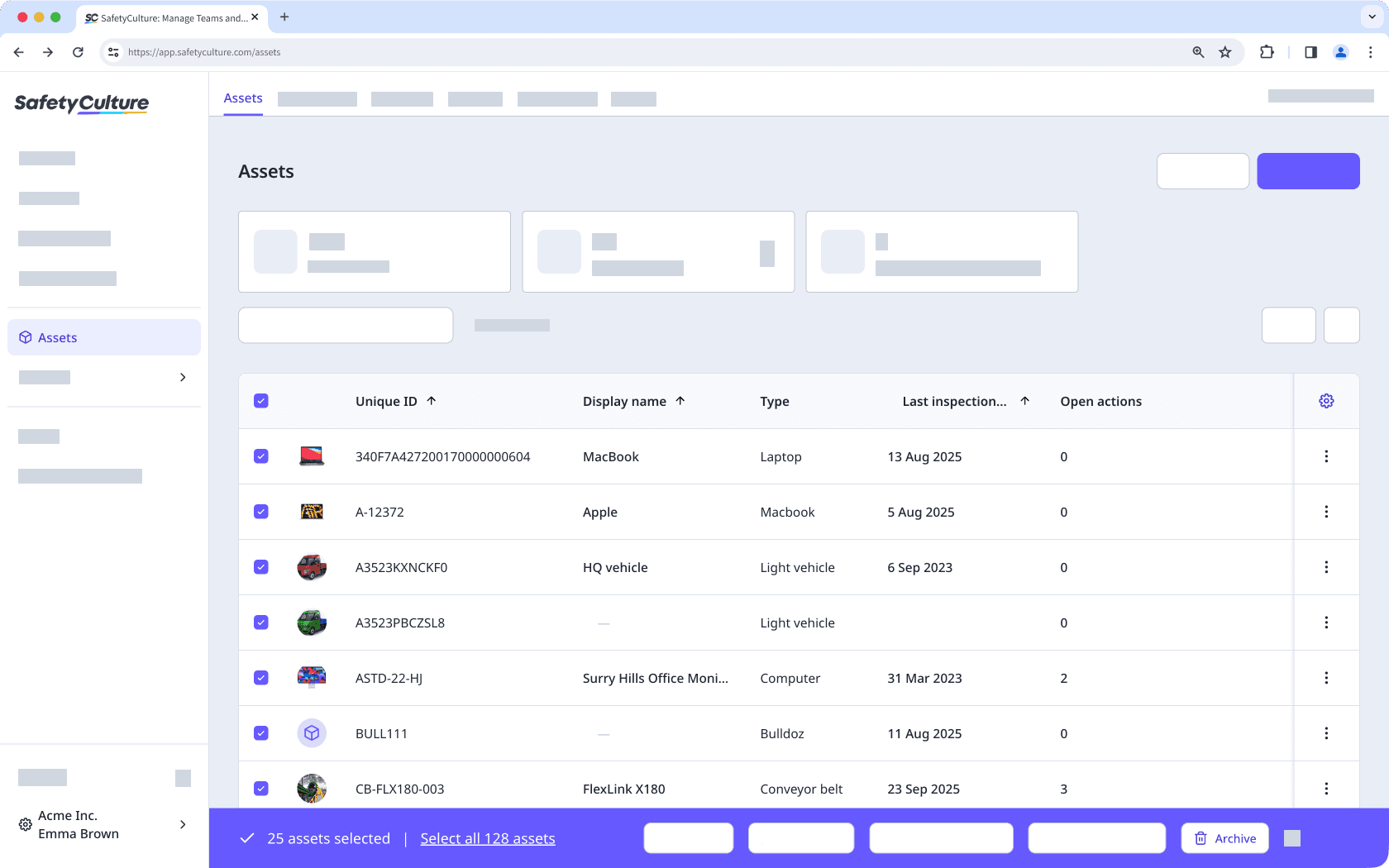 Bulk archive assets via the web app.