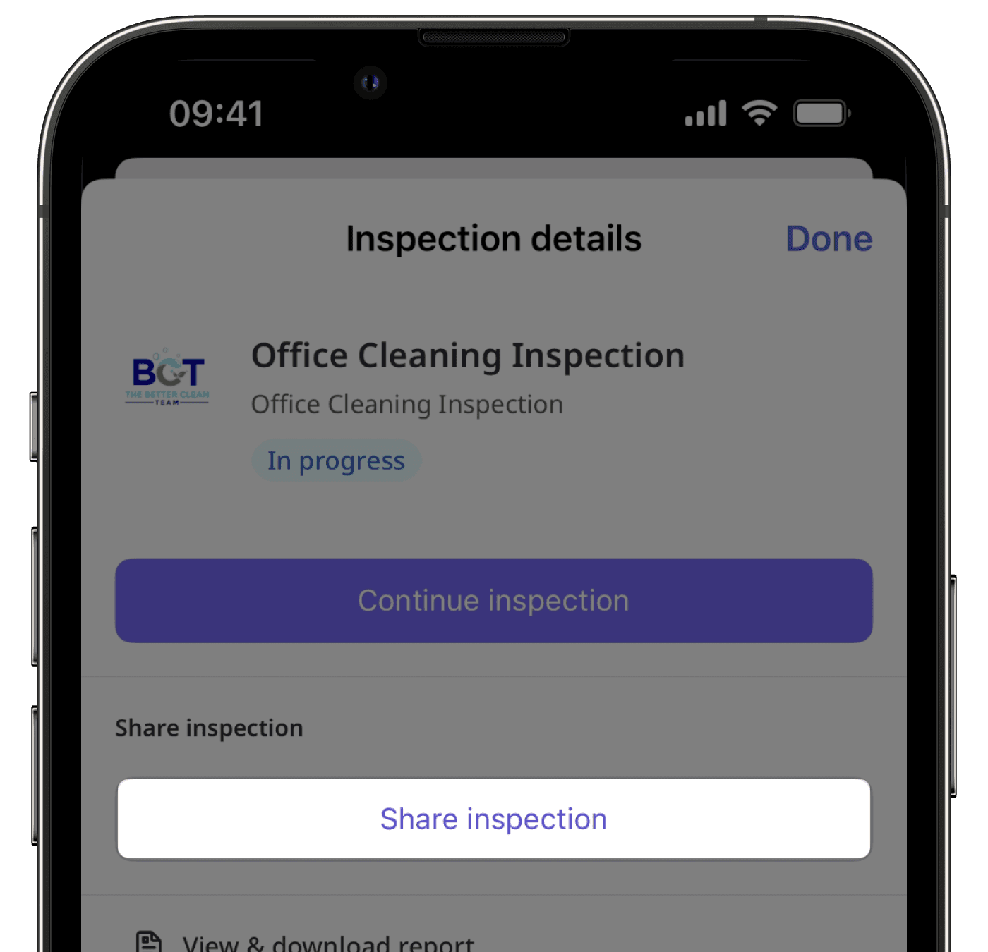 Share inspection option via the mobile app.
