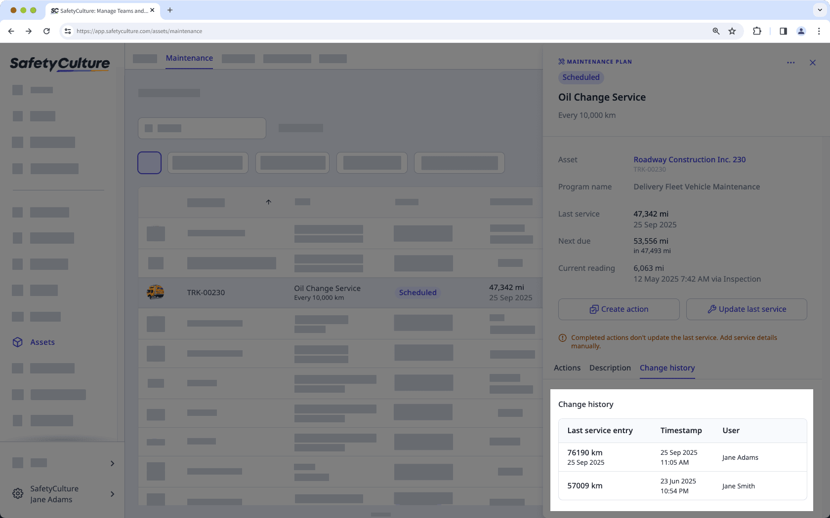 View maintenance plan change history via the web app.