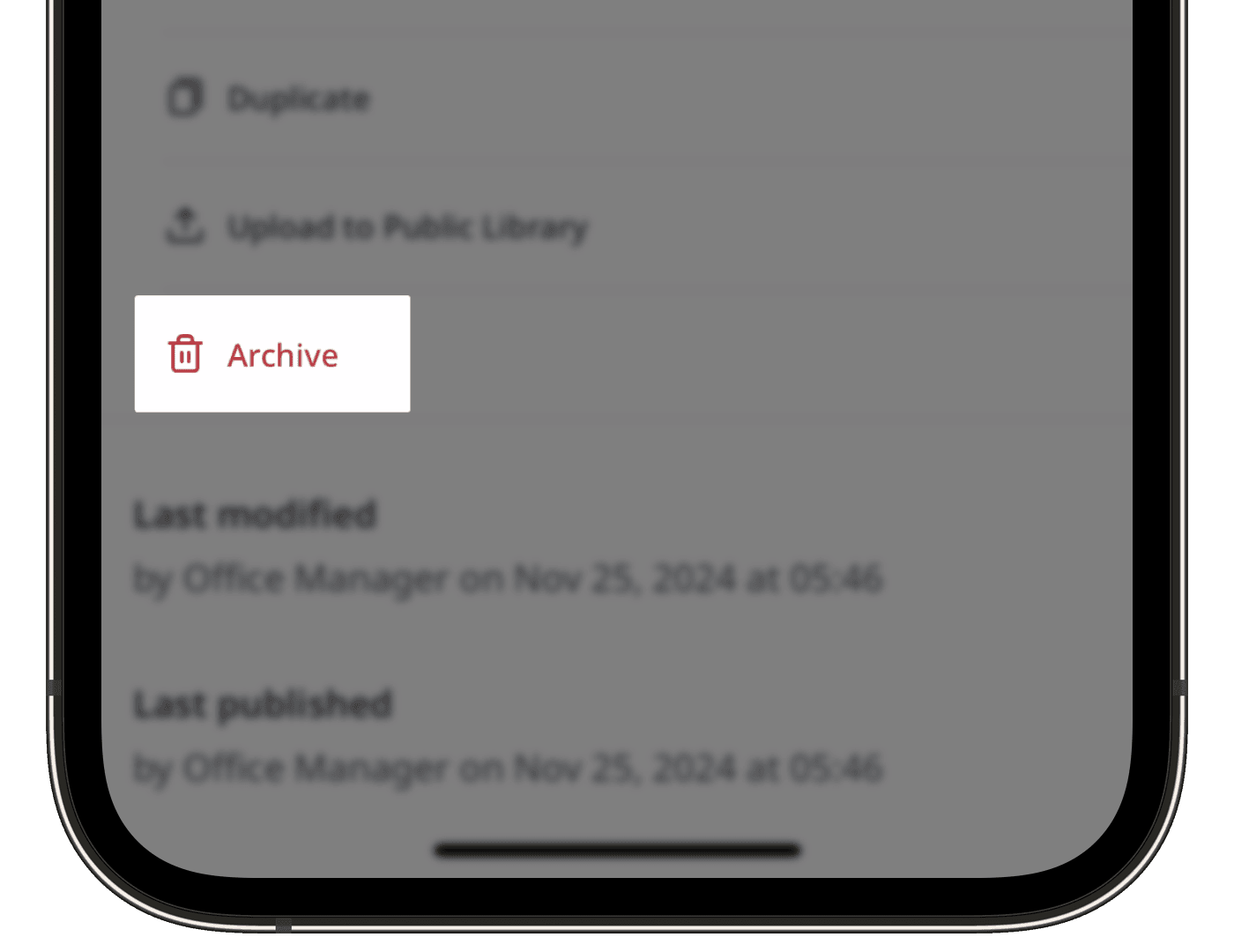 Archive a template via the mobile app.
