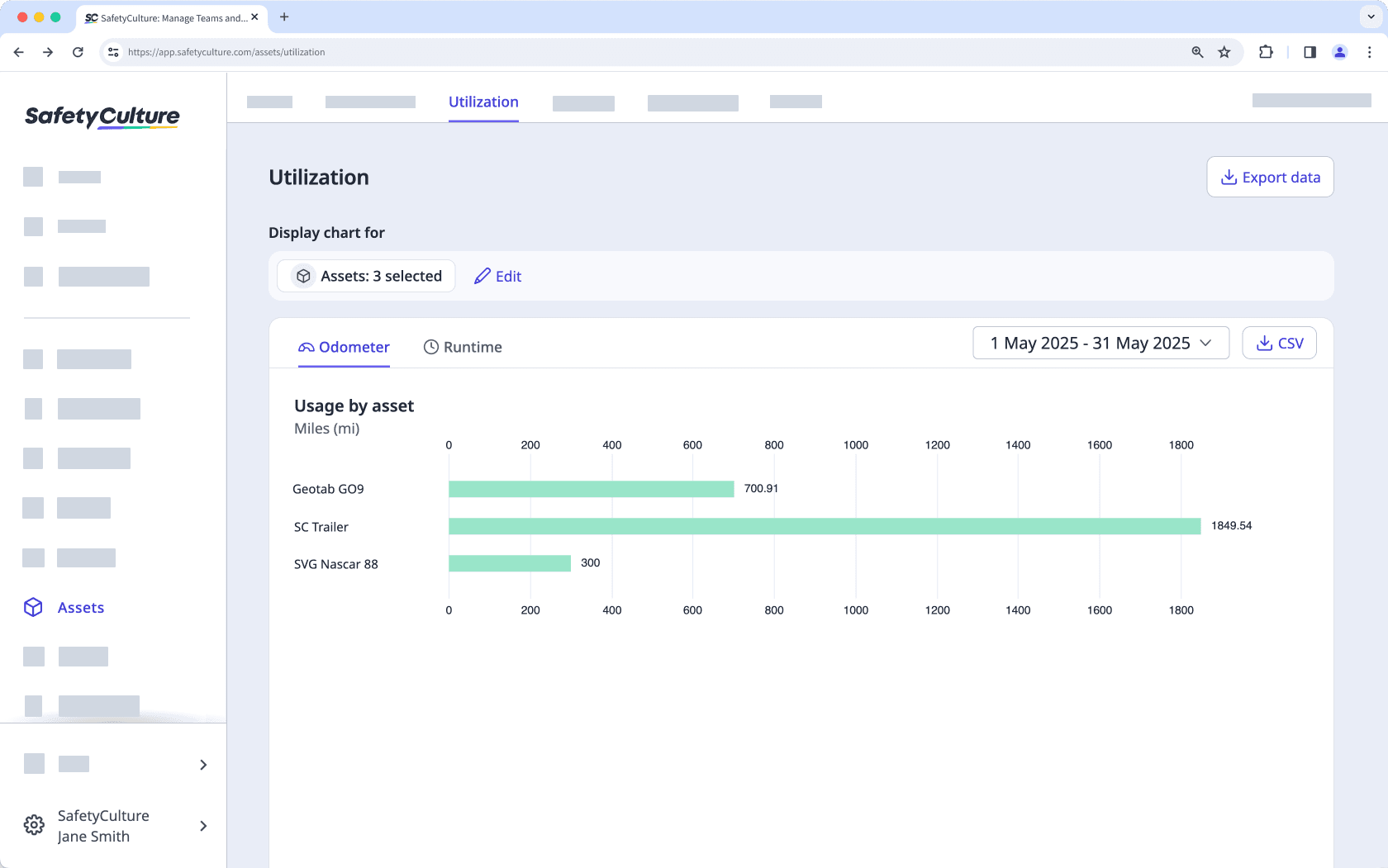 View and download asset utilization charts via the web app.