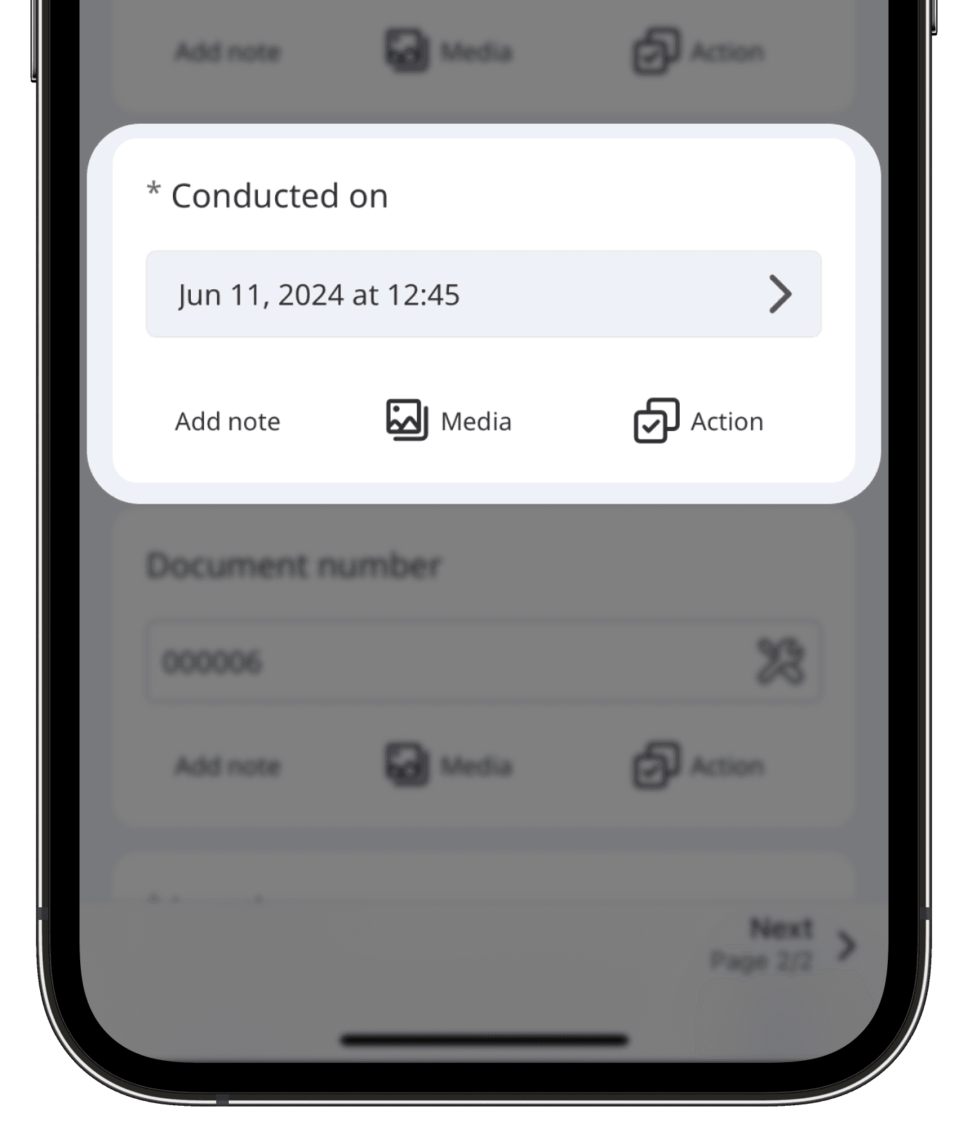A title page in an inspection showing an inspection date on the mobile app