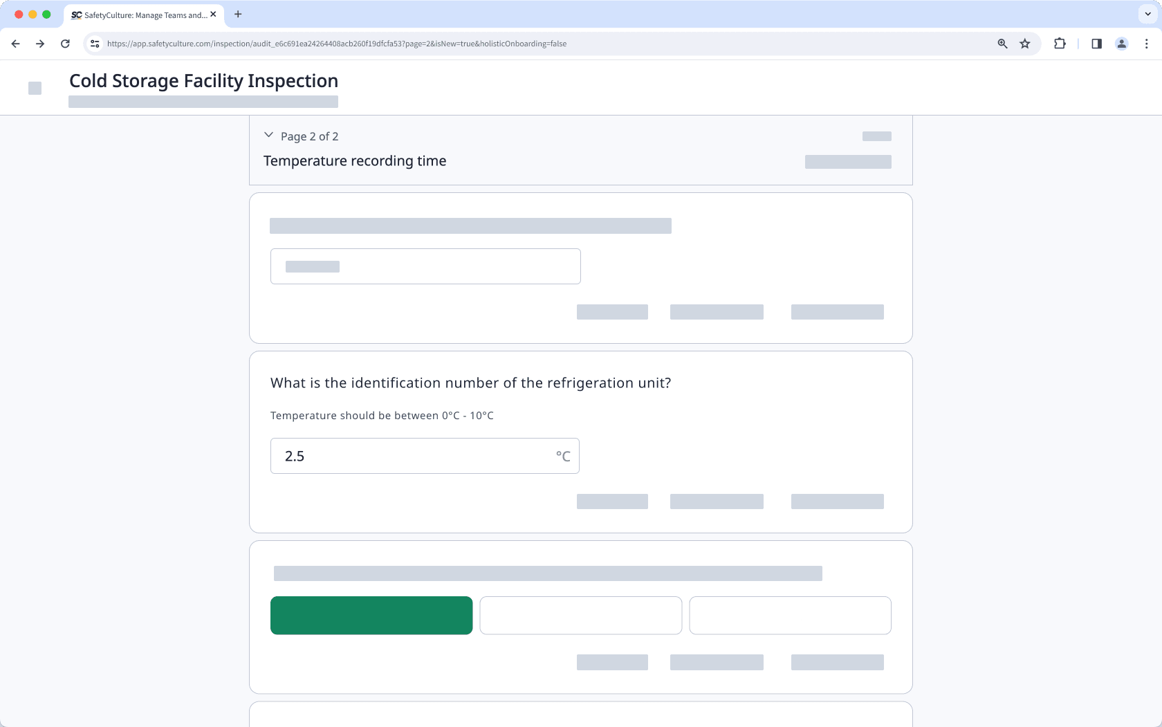 Temperature response question in an inspection via the web app.
