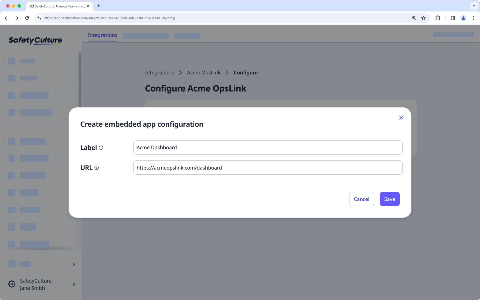 Create an embedded app configuration via the web app.