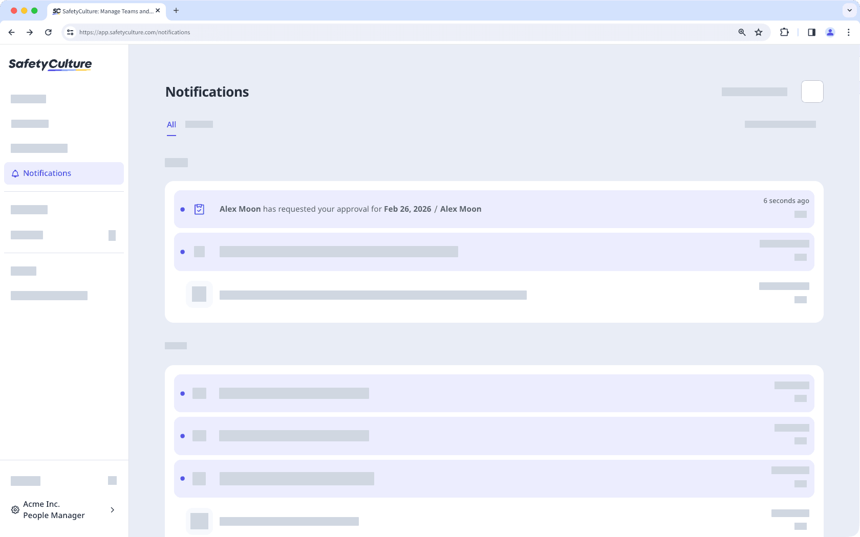 Receive a notification when a user requests for your approval for their inspection.