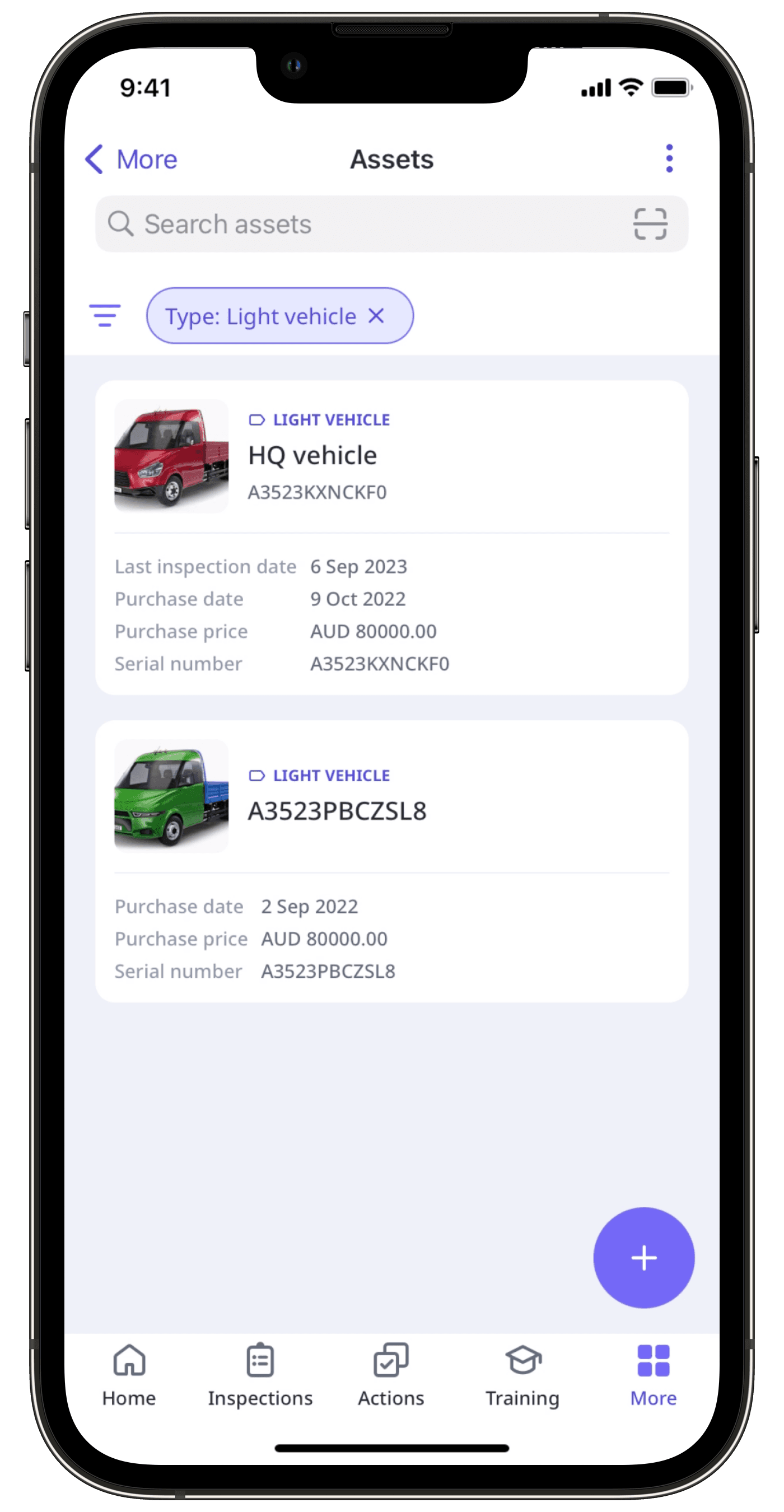 View the asset list via the mobile app.