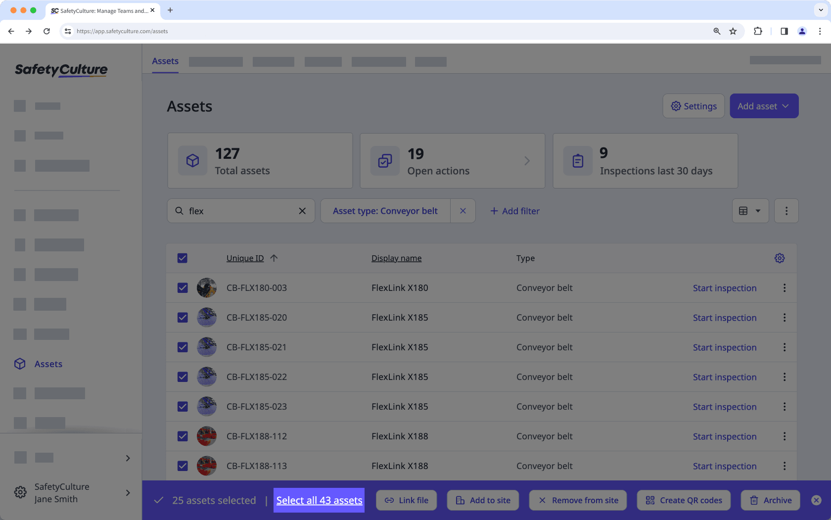Select all assets to link a file via the web app.