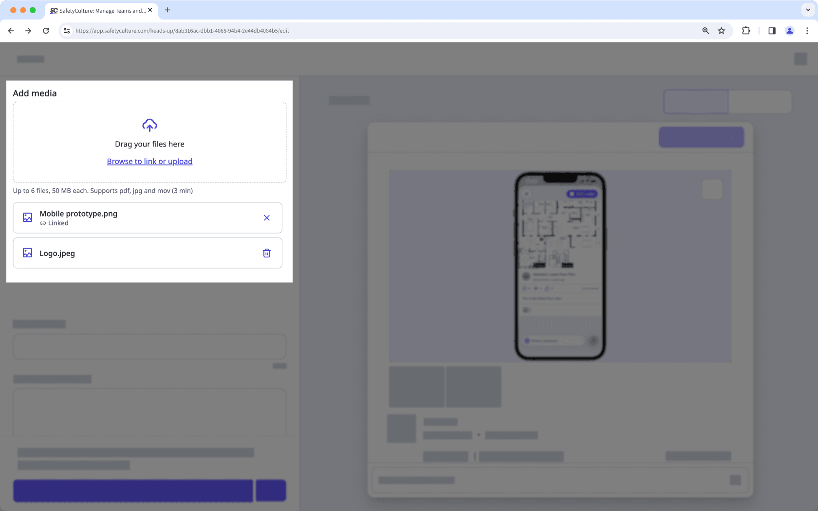 Add or link files to Heads Ups via the web app.
