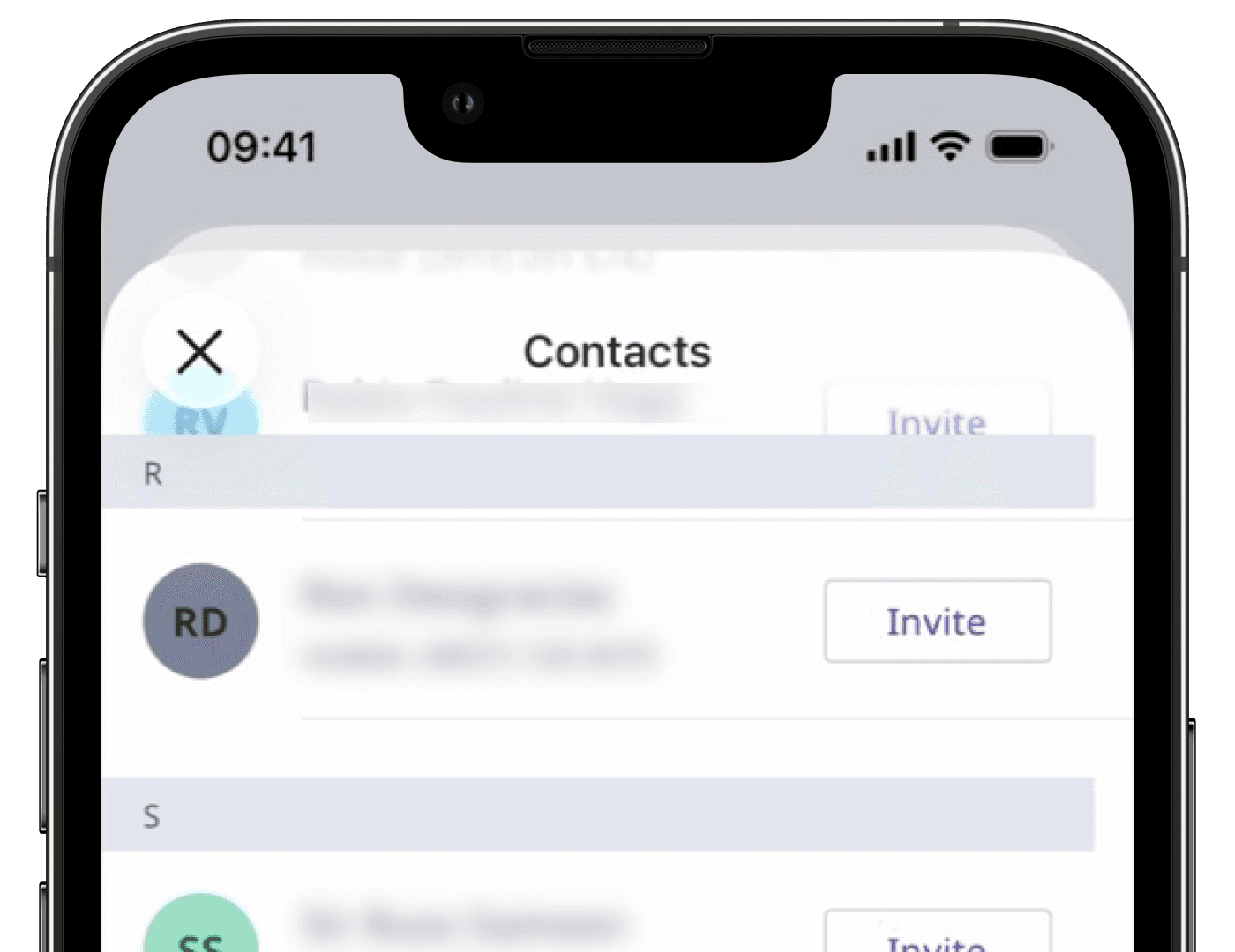 Invite a user from your contact list via the mobile app.