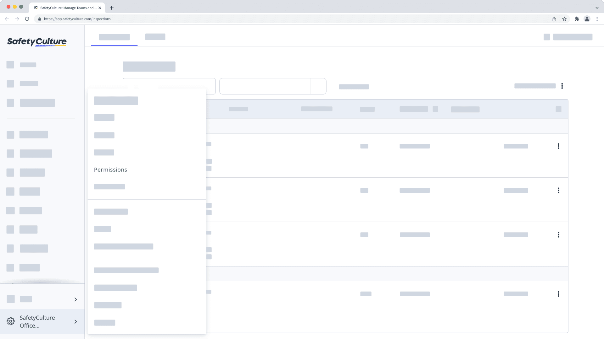 Location of Permissions on the web app.