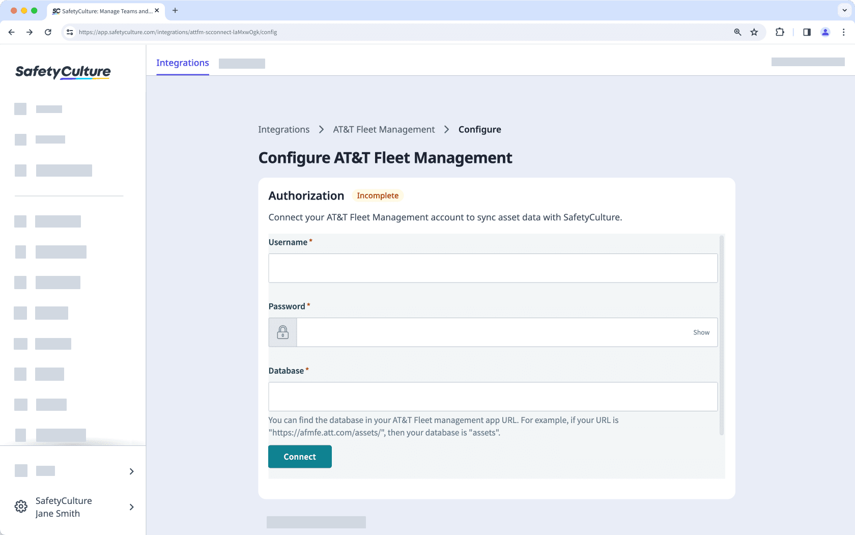 Install and configure AT&T Fleet Management integration via the web app.