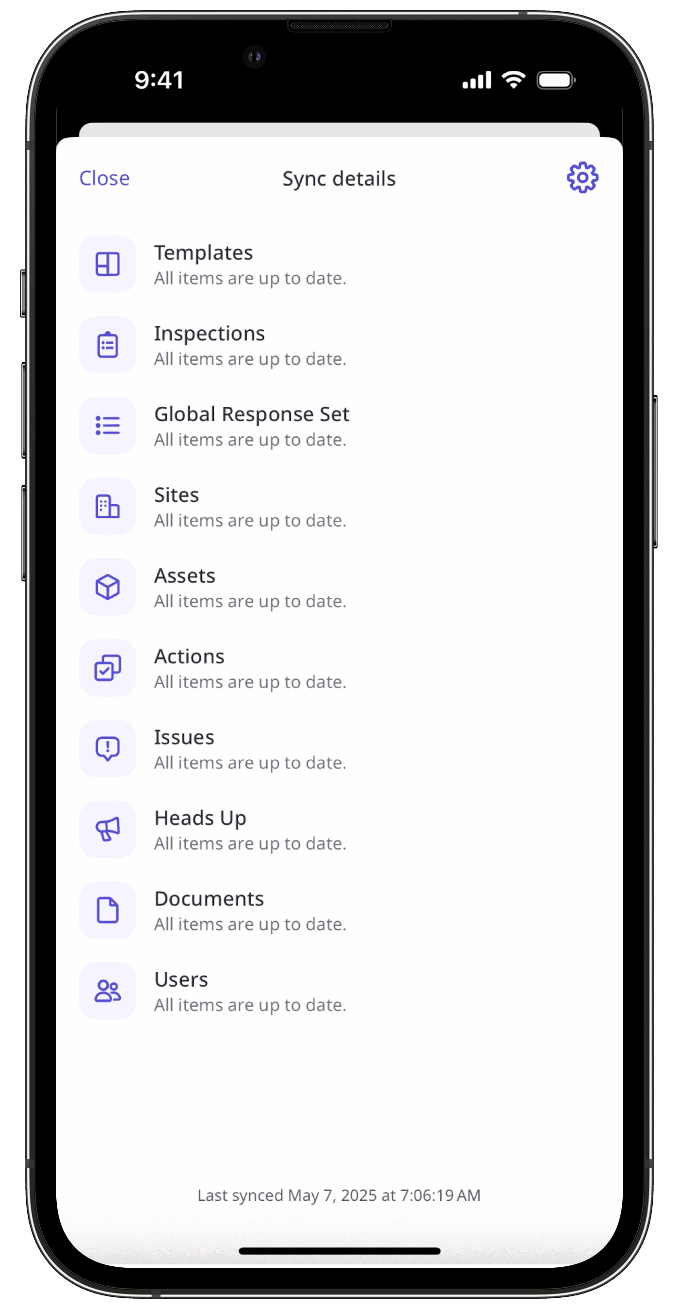 The detailed syncing status list on the mobile app.
