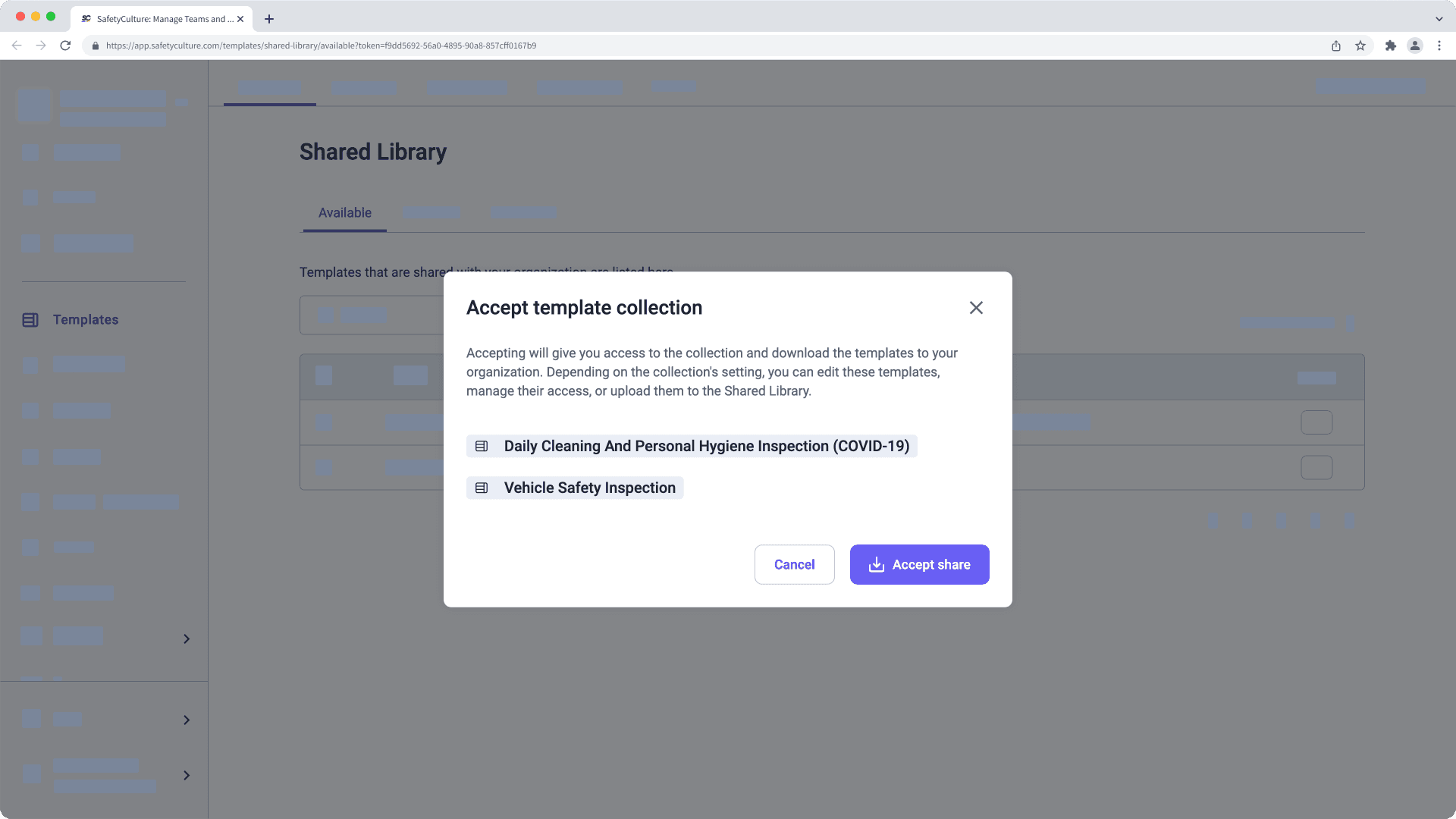 Accept a template collection invite via the web app.