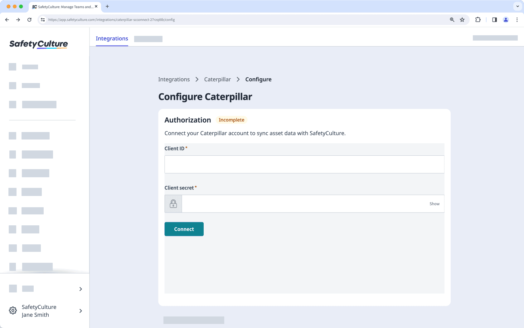 Install and configure VisionLink by Caterpillar integration via the web app.