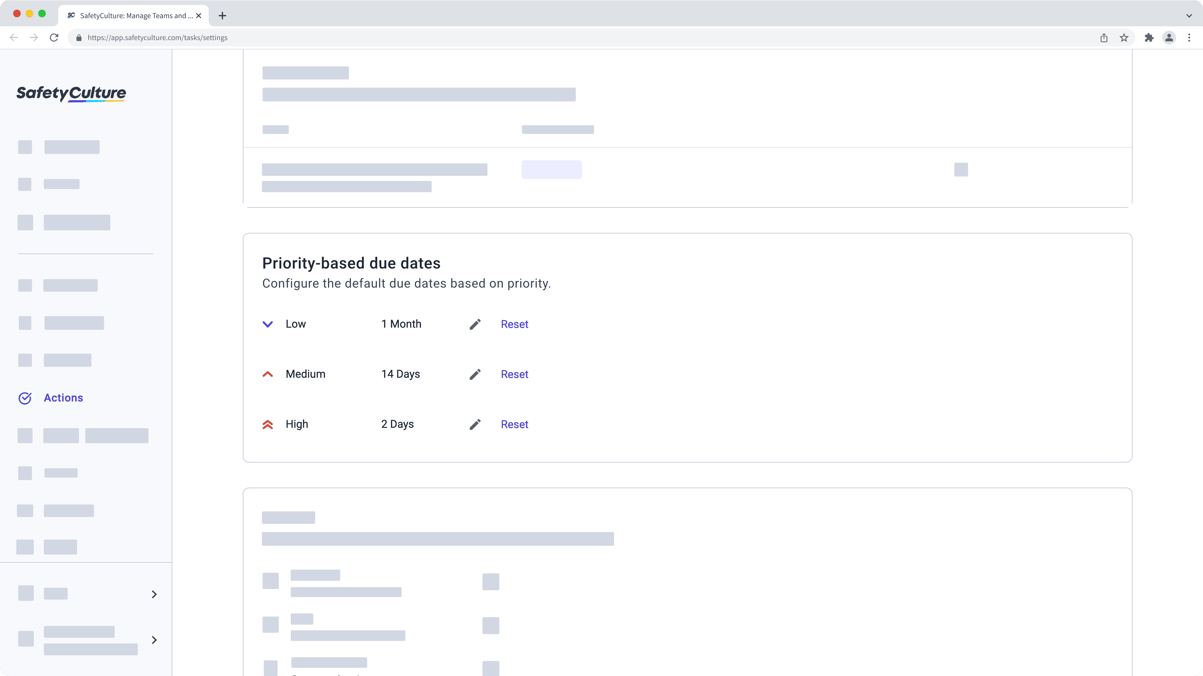 Configure priority-based due dates for actions via the web app.