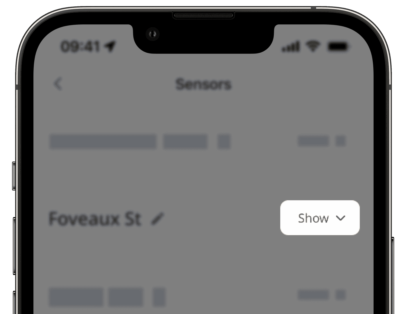A list of locations with sensors via the mobile app.