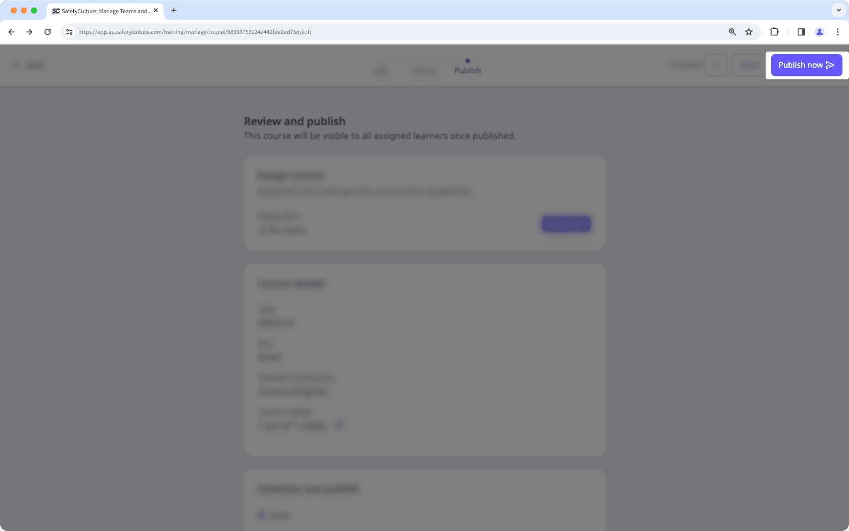 Publish a training course via the web app.