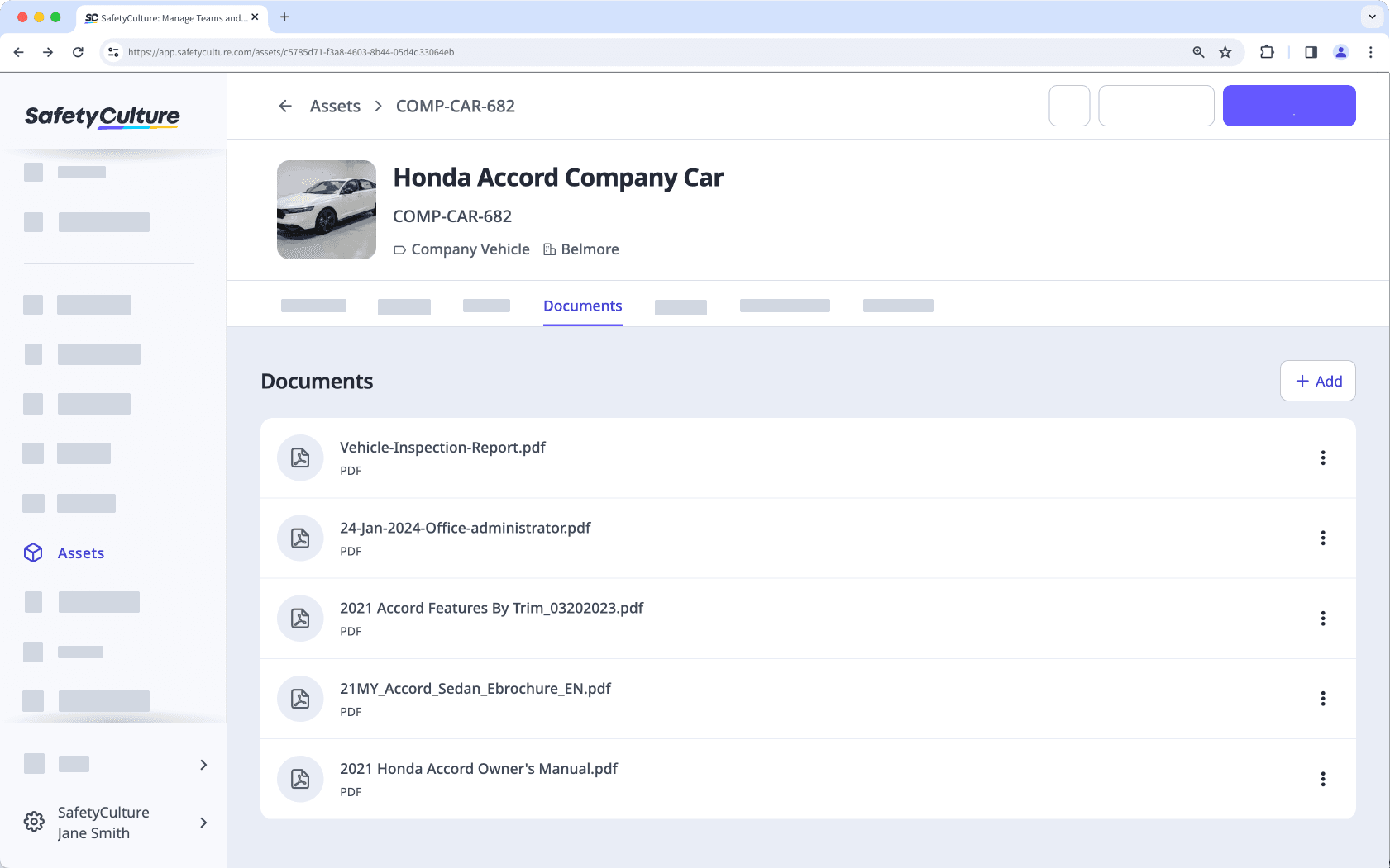 Add documents in the asset profile via the web app.