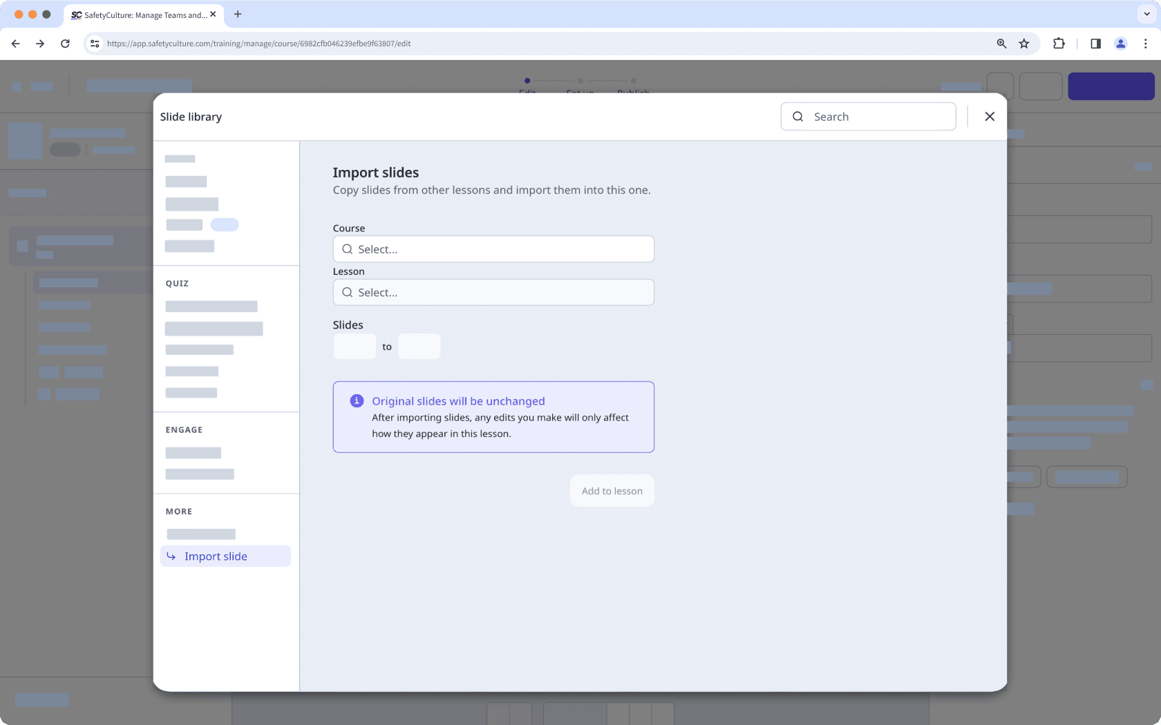 The slide library showing the import slide option.