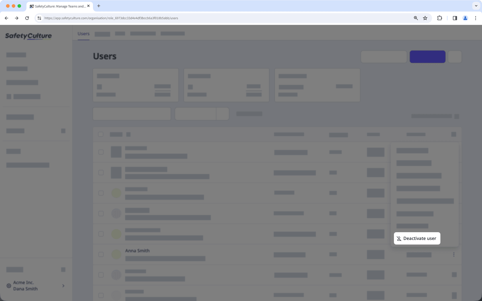 Deactivate a user via the web app.