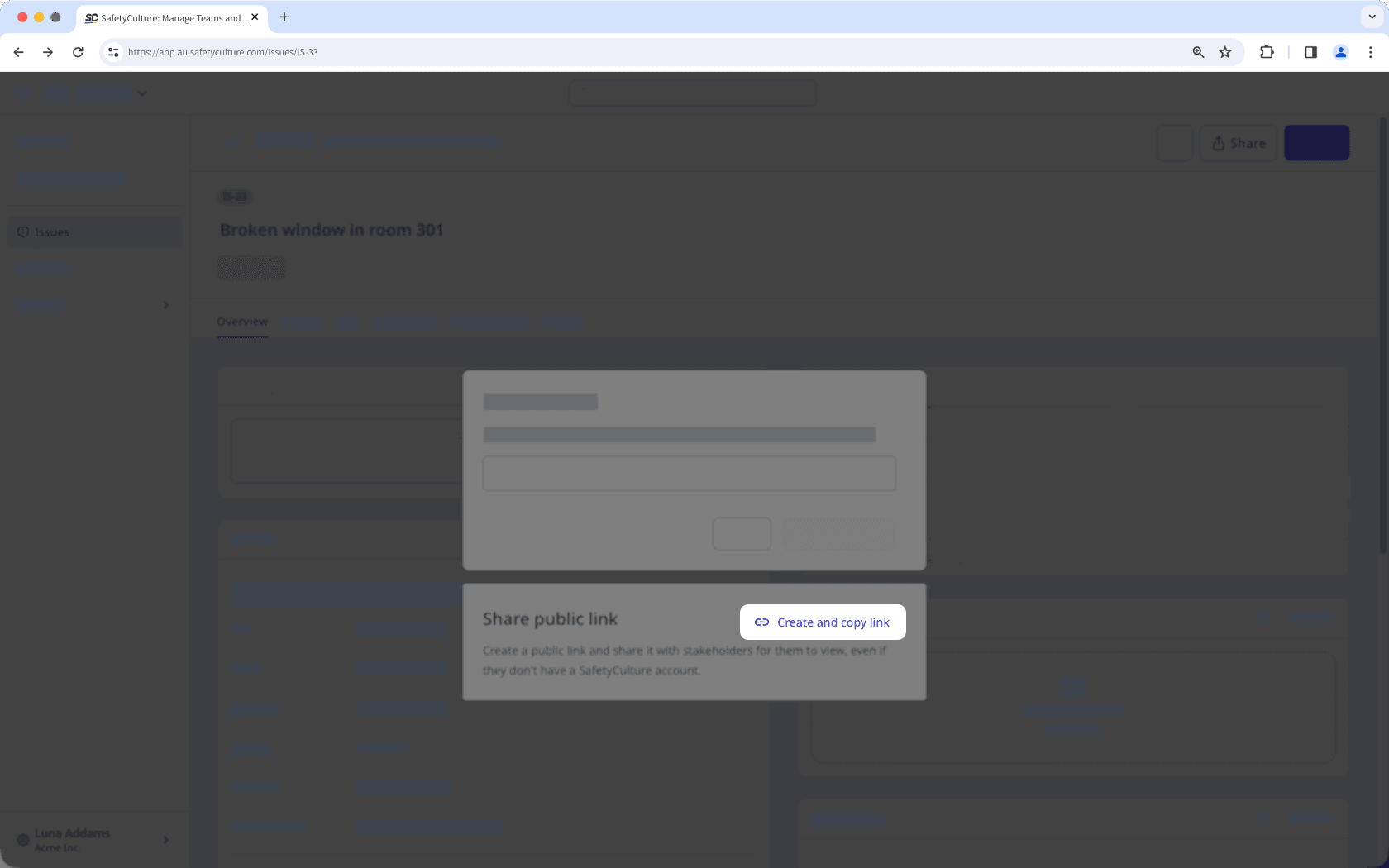 Share an issue via a public link in the new issues profile