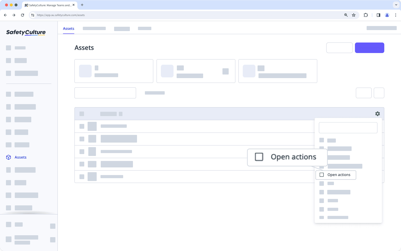 View an asset with an open action via the web app.
