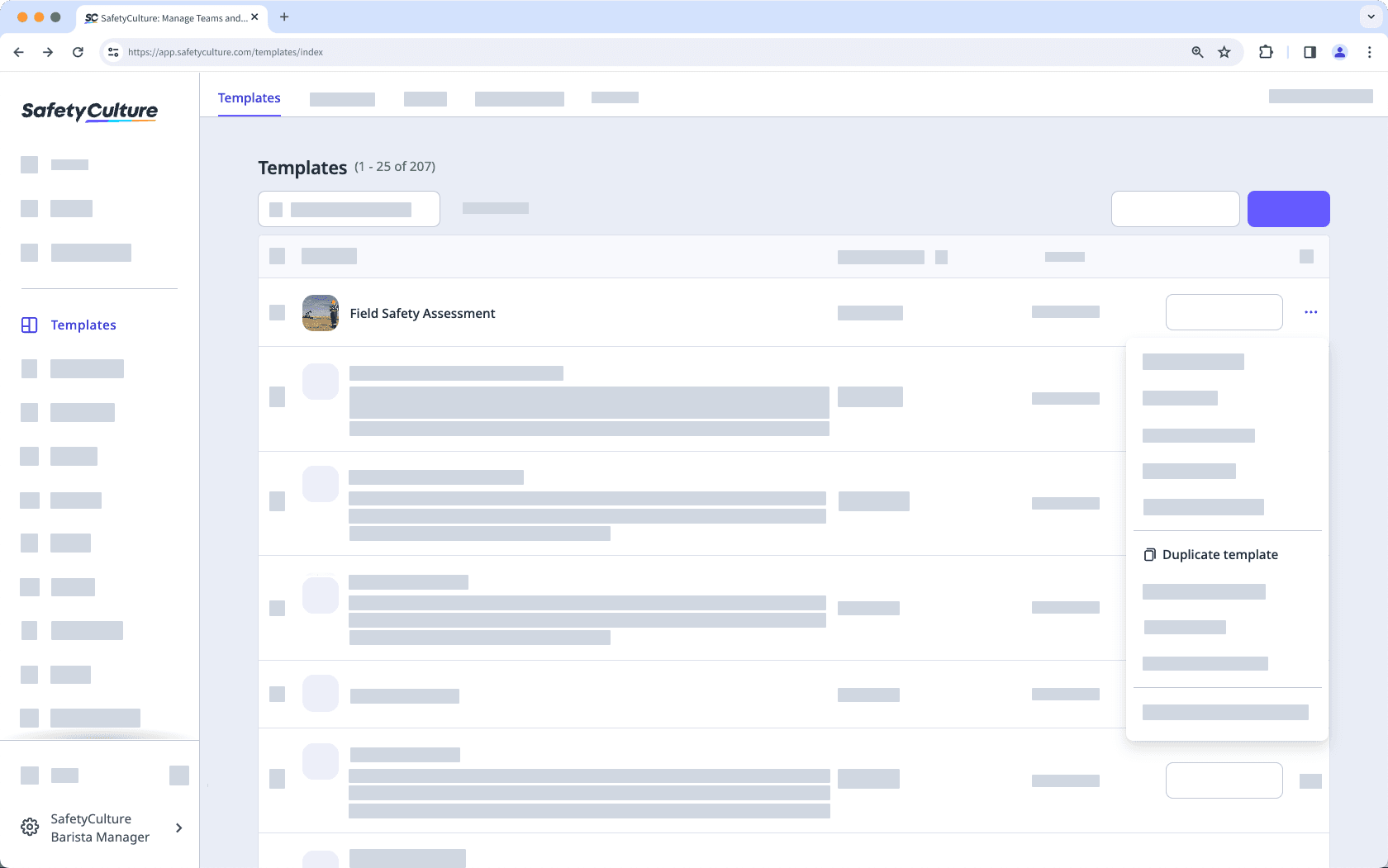 Duplicate a template via the web app.