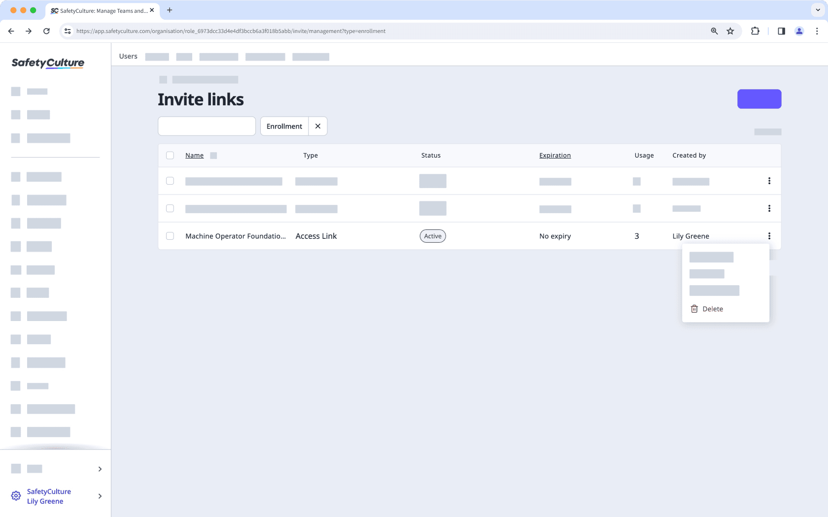 Delete an enrollment link via the web app.