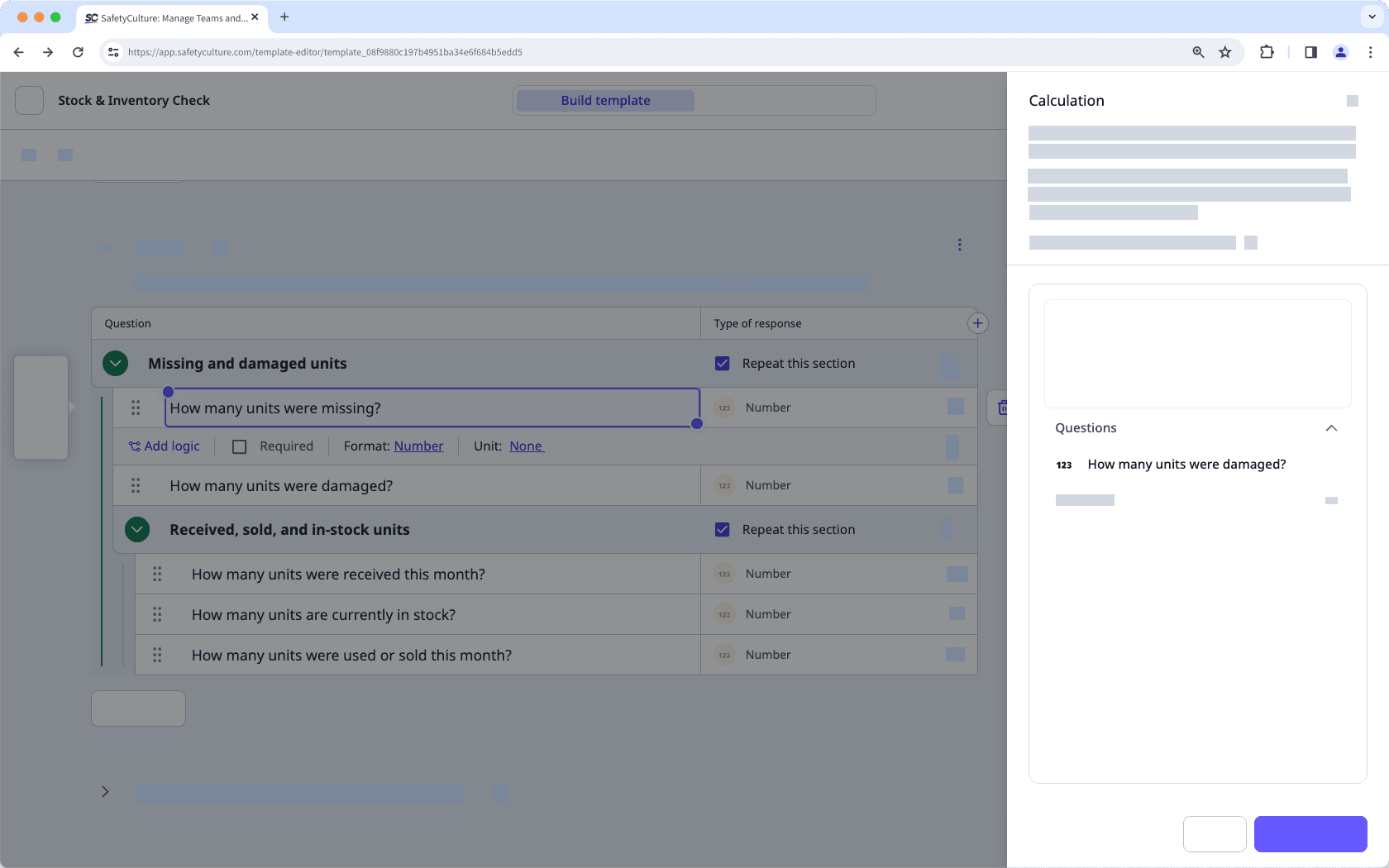 Edge case scenario example of referencing a number or a calculation response question in repeat sections via the web app.
